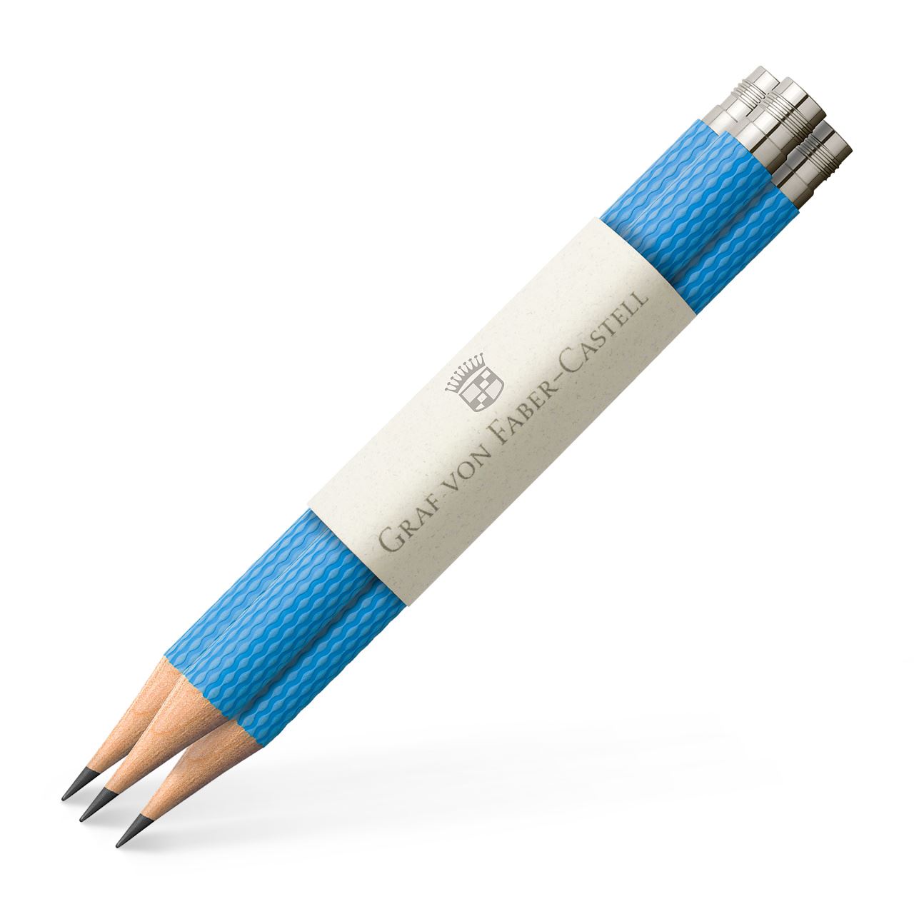 Graf-von-Faber-Castell - 3 crayons graphite de poche Guilloché, Bleu Azur
